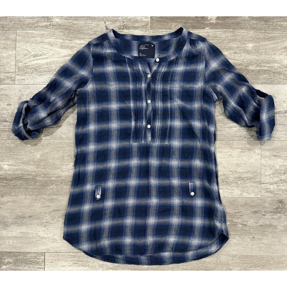 American Eagle Womens Tunic Longsleeve Plaid Shirt Size 10 *no Belt*